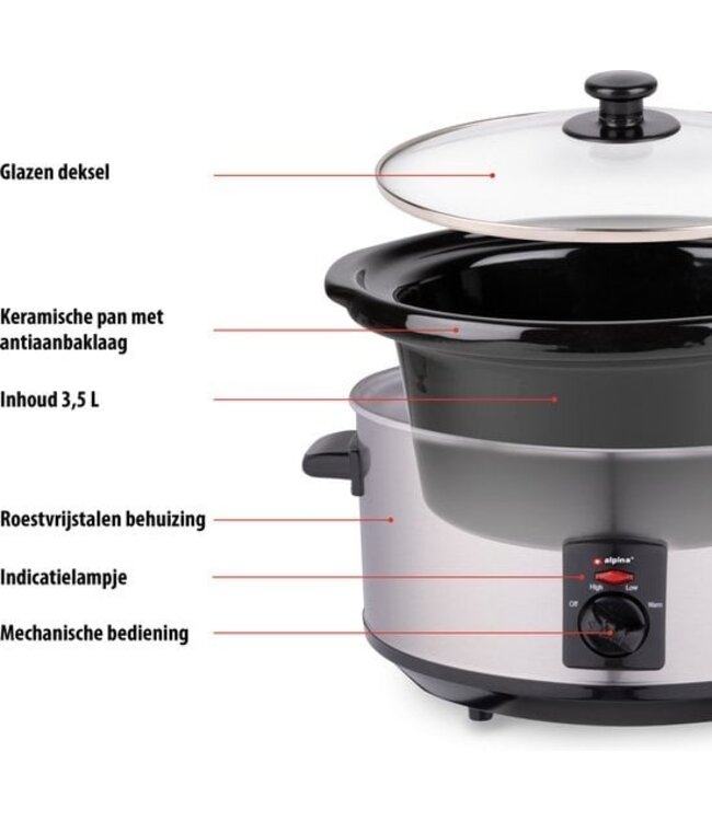 BWare Alpina Slowcooker 3,5 Liter KeramikInnenbehälter 3 Heizstufen Edelstahl online