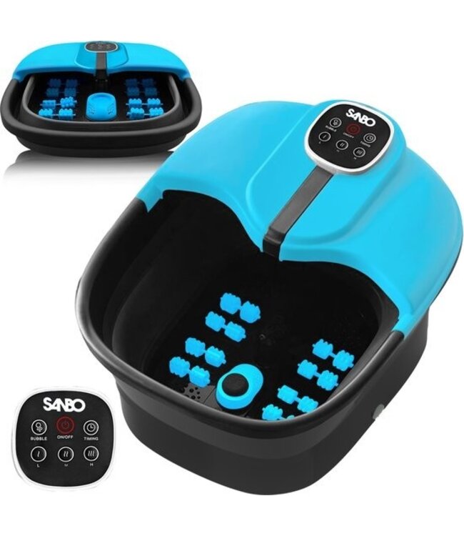 Sanbo Fußbad - Massage - Schwarz / Blau - heizt bis zu 49°C - klappbar - Fußmassagegerät