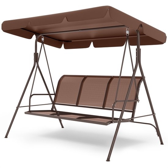 25 x günstig Kaufen-LifeGoods Swing Bench - 3-Sitzer - bis zu 250KG - kippbares Dach - UV-beständiger Sonnenschirm - 172x104x162cm - Braun. LifeGoods Swing Bench - 3-Sitzer - bis zu 250KG - kippbares Dach - UV-beständiger Sonnenschirm - 172x104x162cm - Braun <![CDA