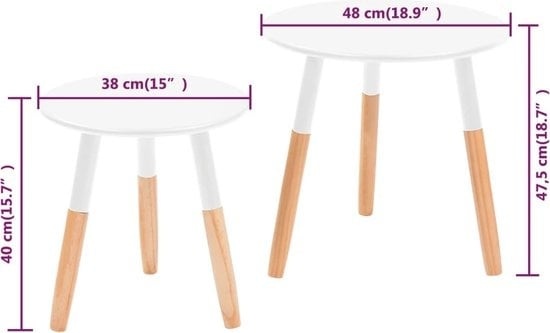 8718475565055 - Bonnevie - BeistelltischKaffeetisch Set 2 Stk Kiefernholz Massiv Weiß vidaXL 8718475565055 - Bonnevie - BeistelltischKaffeetisch Set 2 Stk Kiefernholz Massiv Weiß vidaXL