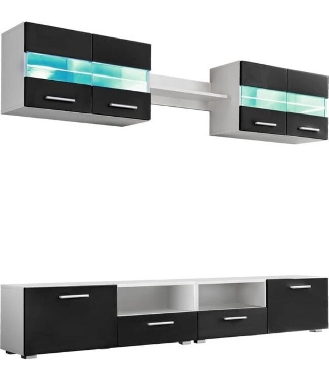 vidaXL - TV-Wandschrank-Set - mit - LED-Beleuchtung - Hochglanz - schwarz - 5 - Stück
