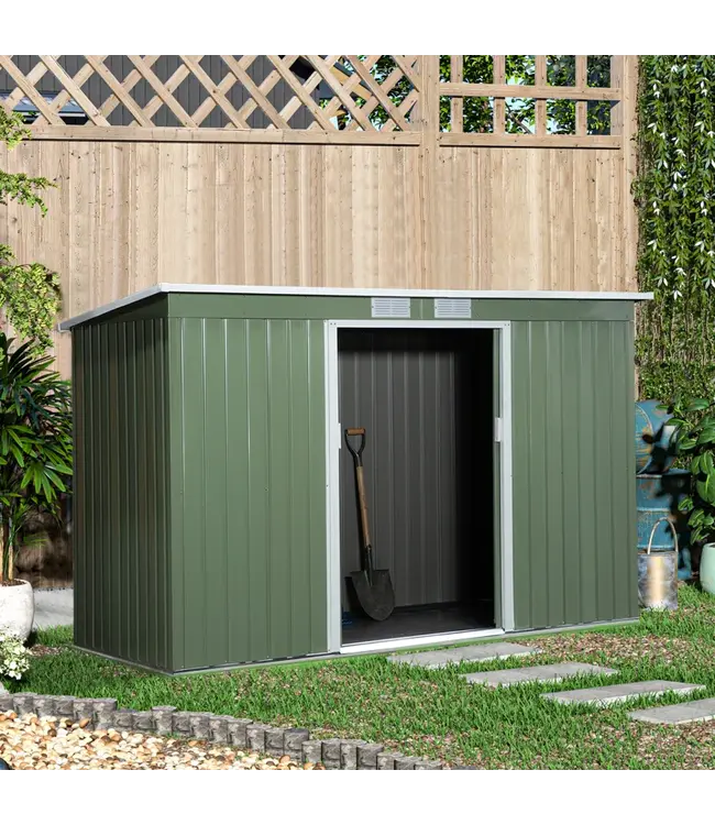 BWare Outsunny Gartenhaus mit Schiebetür Stahl Hellgrün L280 x