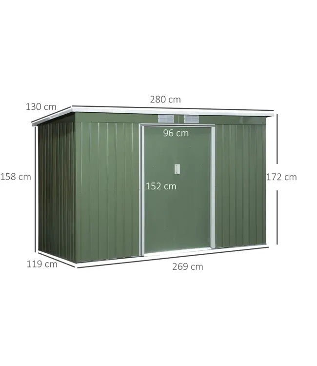 BWare Outsunny Gartenhaus mit Schiebetür Stahl Hellgrün L280 x