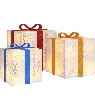 vidaXL vidaXL - Weihnachtsfigur - Geschenkbox - 3 - Stück - beleuchtet - 64 - warmweiß - LEDs