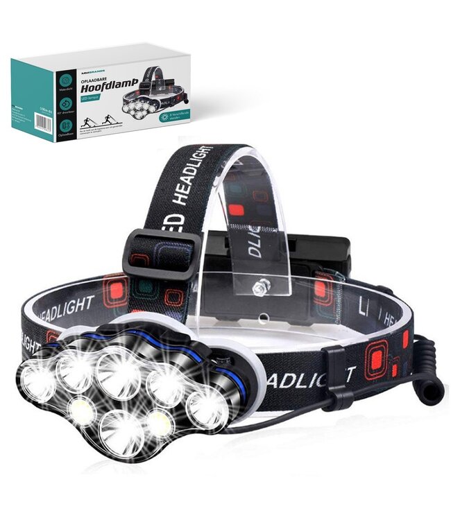 MM Brands Headlamp - Running & Hiking Lights - Militärische LED-Beleuchtung - Taschenlampe - Wiederaufladbar - Wasserdicht - Weißes + rotes Licht