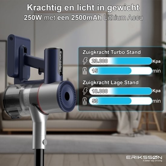 8720828027448 - Erikssøn Stick hoover Air Pro Max 9700 - Staubsauger Cordless - Ohne Beutel auf Batterie - Grau Blau 8720828027448 - Erikssøn Stick hoover Air Pro Max 9700 - Staubsauger Cordless - Ohne Beutel auf Batterie - Grau Blau