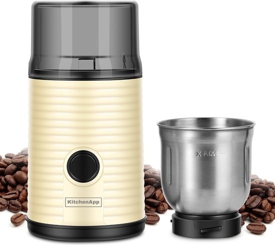 Geruch günstig Kaufen-KitchenApp Retro Kaffeemühle - Elektrische Kaffeemühle - 200W - Beige. KitchenApp Retro Kaffeemühle - Elektrische Kaffeemühle - 200W - Beige <![CDATA[Der Geruch von frisch gemahlenen Kaffeebohnen - nichts ist besser als das. Mit der el