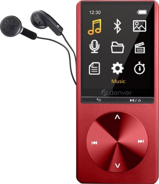 In Denver günstig Kaufen-Denver MP3 / MP4 Player - Bluetooth - USB - Shuffle - bis zu 128GB - inkl. Ohrhörer - Sprachaufzeichnung - Diktiergerät - MP1820 - Rot. Denver MP3 / MP4 Player - Bluetooth - USB - Shuffle - bis zu 128GB - inkl. Ohrhörer - Sprachaufzeichnung