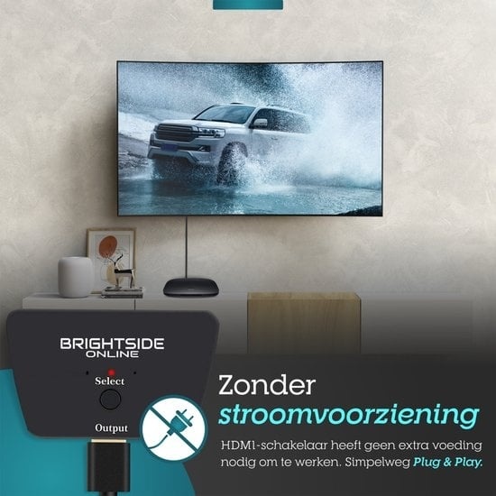 8720387812141 - Brightside HDMI Umschalter - 3 Eingänge 1 Ausgang - 4K@60hz - HDMI Kabel inklusive 8720387812141 - Brightside HDMI Umschalter - 3 Eingänge 1 Ausgang - 4K@60hz - HDMI Kabel inklusive