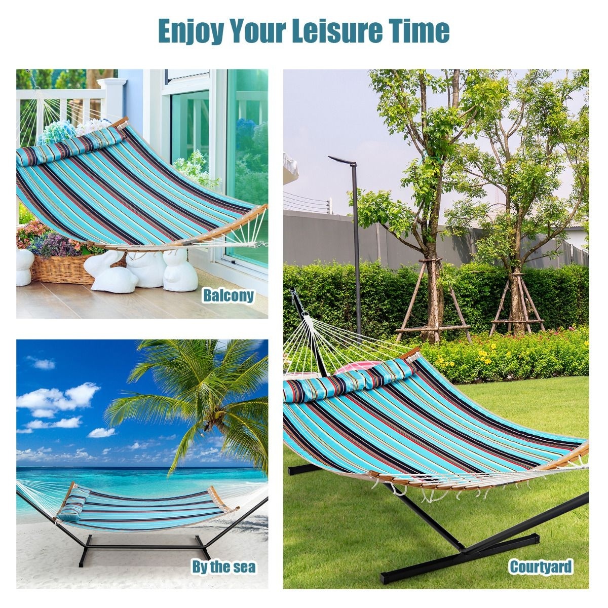 0794094568750 - Costway robuste tragbare Outdoor-Hängematte mit abnehmbarem Kissen für den Innen- und Außeneinsatz blau 0794094568750 - Costway robuste tragbare Outdoor-Hängematte mit abnehmbarem Kissen für den Innen- und Außeneinsatz blau