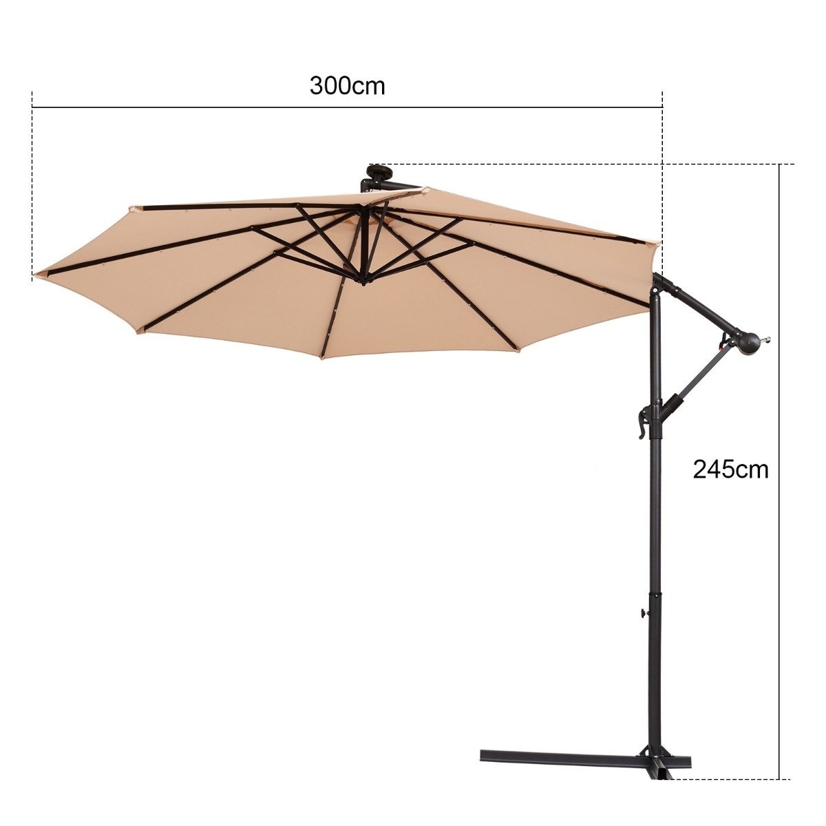 0617748482168 - Küste Ø 300 cm LED-Ampel Strandschirm mit Solarlampen Terrassenschirm für Garten Beige 0617748482168 - Küste Ø 300 cm LED-Ampel Strandschirm mit Solarlampen Terrassenschirm für Garten Beige