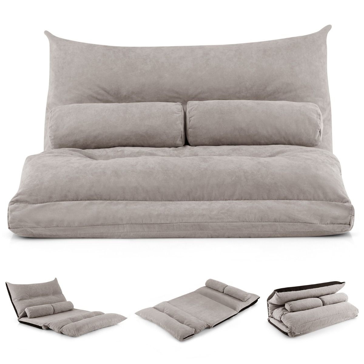 0783501390923 - Costway Bodensofa - Schlafsofa - klappbar - verstellbare Rückenlehne - 2 Kissen - flach 180 x 110 x 18cm - grau 0783501390923 - Costway Bodensofa - Schlafsofa - klappbar - verstellbare Rückenlehne - 2 Kissen - flach 180 x 110 x 18cm - grau