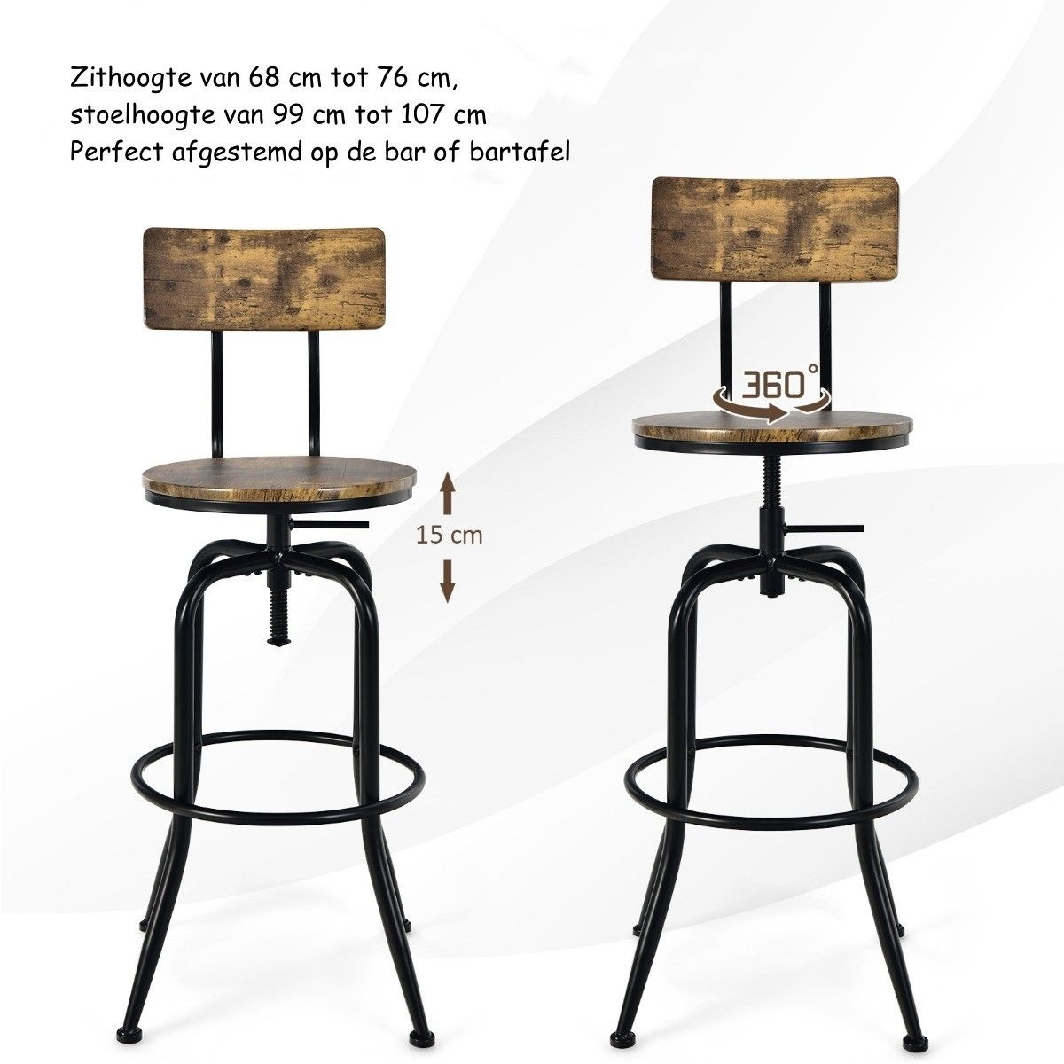 0794094637760 - Barstuhl 2er Set - Industriel - Barhocker - drehbar und höhenverstellbar - braun 0794094637760 - Barstuhl 2er Set - Industriel - Barhocker - drehbar und höhenverstellbar - braun