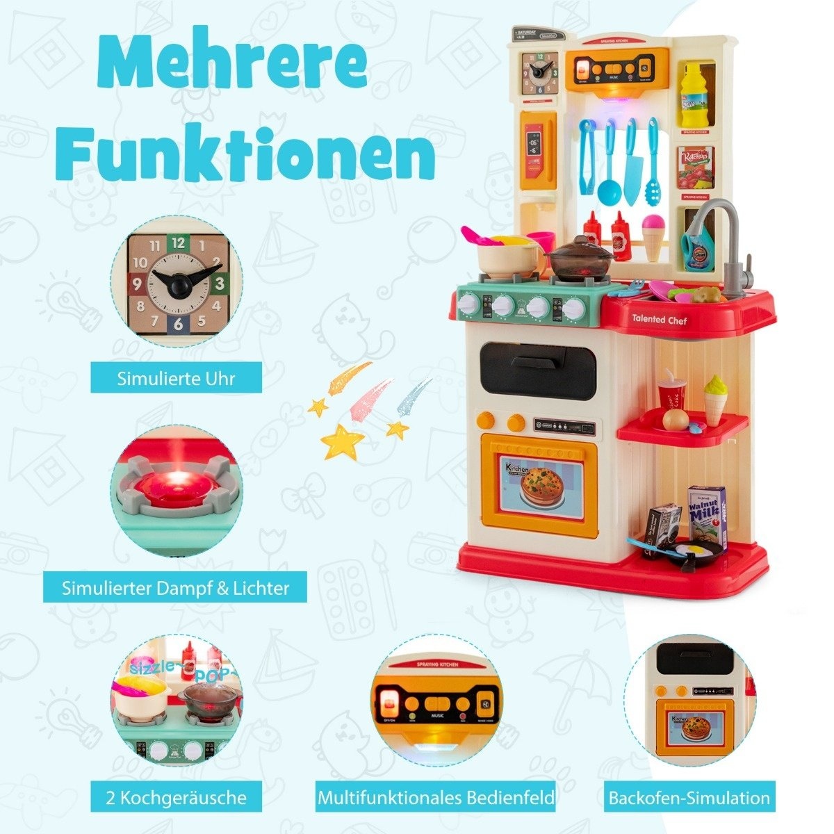 0783501340454 - Küste 65 TLG Leichte Kinderspielküche mit Wasserpumpproze 0783501340454 - Küste 65 TLG Leichte Kinderspielküche mit Wasserpumpproze