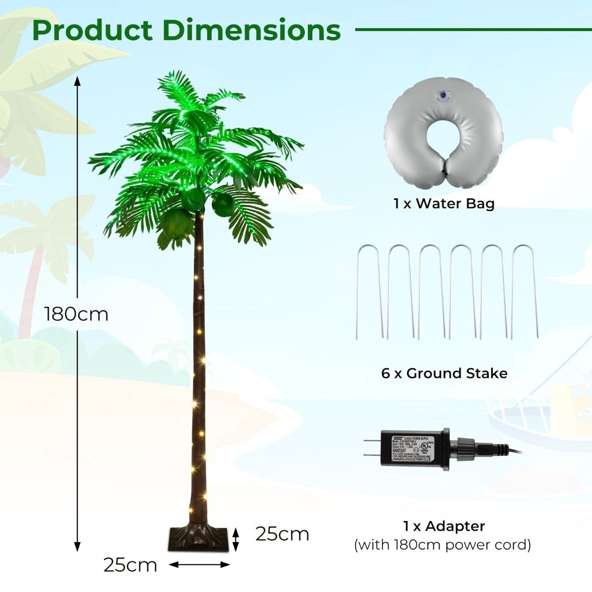 0783501393436 - Aufblasbare Palme - 309 LED - 25 x 25 x 180 cm 0783501393436 - Aufblasbare Palme - 309 LED - 25 x 25 x 180 cm