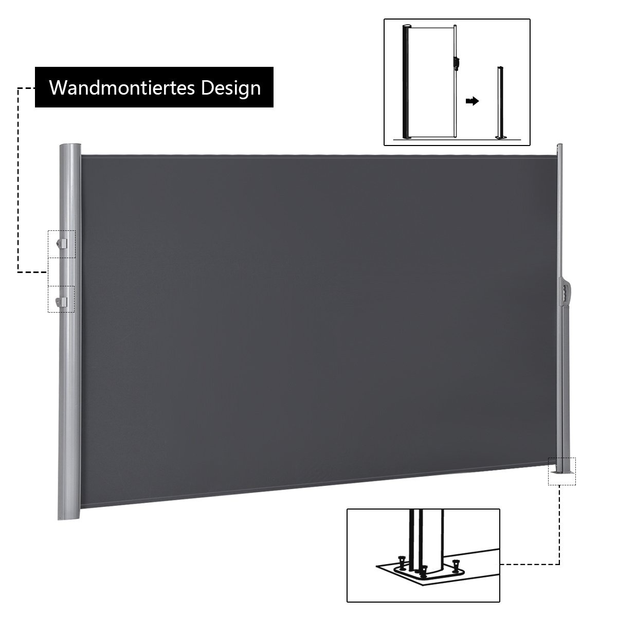 0736542321784 - Expandierbare Seitenschnur Sonnen- und Windschutz Faltbarer Sichtschutz Seitenmarkisen 300 x 160 cm grau 0736542321784 - Expandierbare Seitenschnur Sonnen- und Windschutz Faltbarer Sichtschutz Seitenmarkisen 300 x 160 cm grau