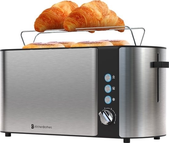 KitchenBrothers Toaster - Toaster - 6 Heizstufen - 2 extra lange Schlitze - 1520W - Edelstahl/Schwarz