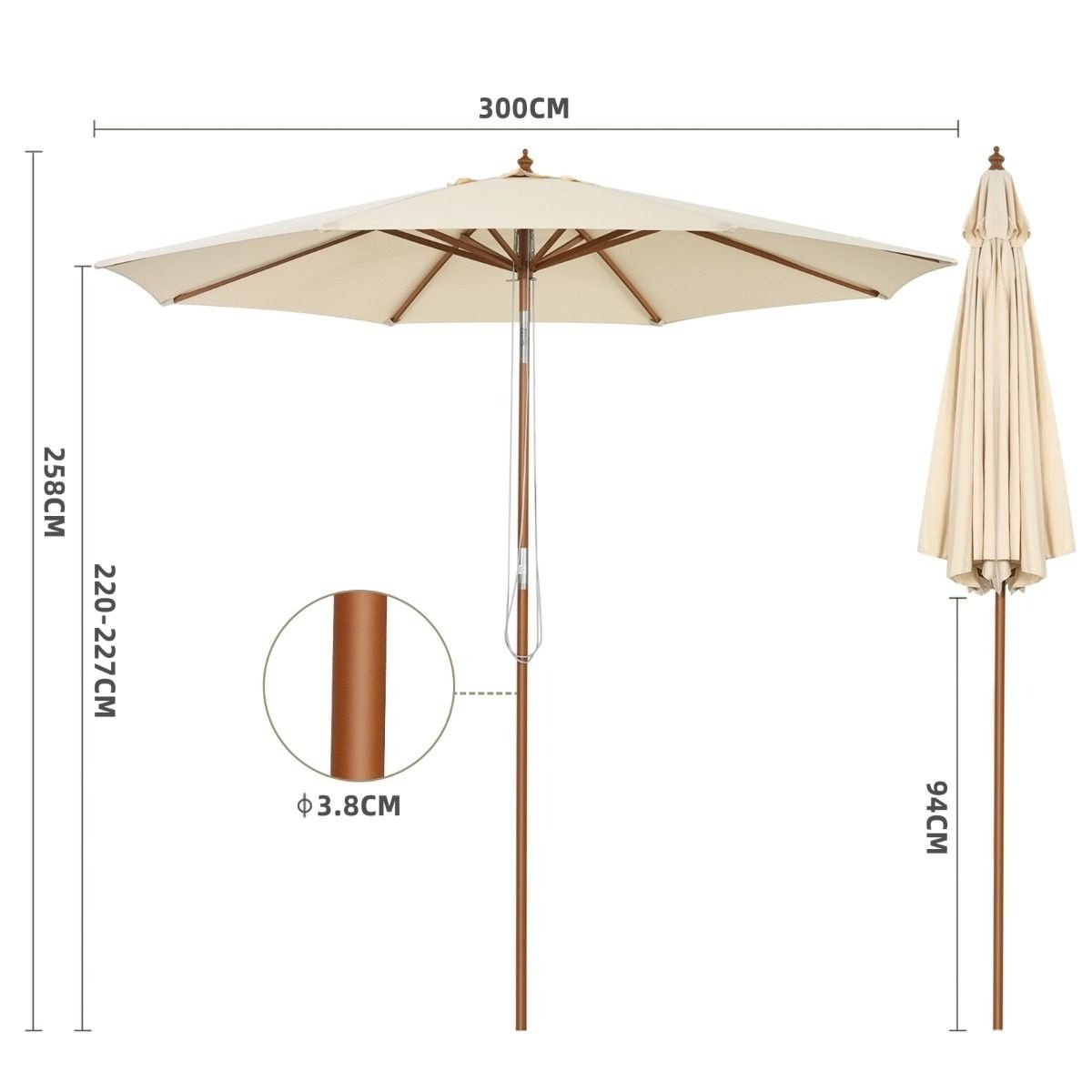 0661706101790 - Sonnenschirm mit 8 Ballen kippbar - Beige - 270 cm 0661706101790 - Sonnenschirm mit 8 Ballen kippbar - Beige - 270 cm
