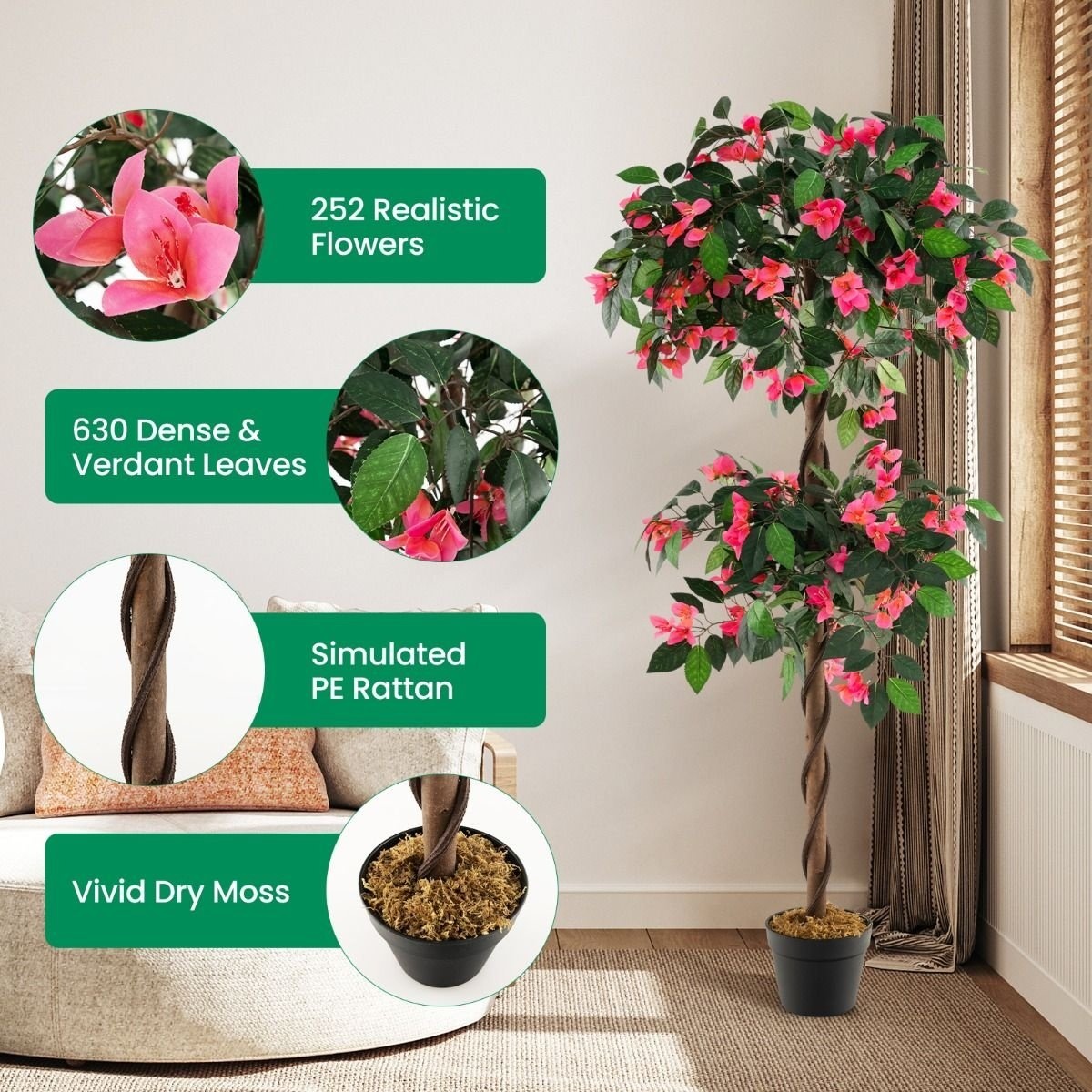0783501426967 - Künstlicher Blumenbaum - Bougainvillea - 252 Blumen 630 Blätter - 150 cm 0783501426967 - Künstlicher Blumenbaum - Bougainvillea - 252 Blumen 630 Blätter - 150 cm