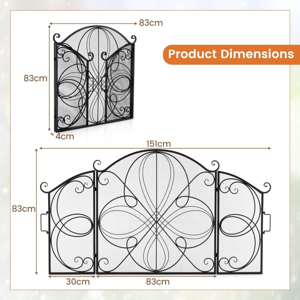 0033616041525 - Faltbarer Kaminschirm - 3-Paneel - Blumenmuster - 151 x 83 cm - Metall 0033616041525 - Faltbarer Kaminschirm - 3-Paneel - Blumenmuster - 151 x 83 cm - Metall