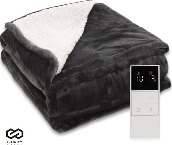 Infinity Goods Electric Blanket - Wärmedecke - 2-Personen - 180 x 160 cm - Mit Timer - Decke - Fleece - Anthrazit