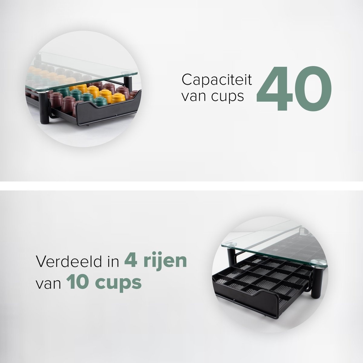 8720167428562 - Nimma Nespresso-Kapselhalter - für 40 Kapseln - mit Schublade - Kaffeetassenhalter - Glas - Schwarz 8720167428562 - Nimma Nespresso-Kapselhalter - für 40 Kapseln - mit Schublade - Kaffeetassenhalter - Glas - Schwarz