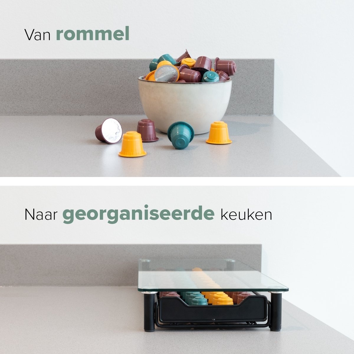 8720167428562 - Nimma Nespresso-Kapselhalter - für 40 Kapseln - mit Schublade - Kaffeetassenhalter - Glas - Schwarz 8720167428562 - Nimma Nespresso-Kapselhalter - für 40 Kapseln - mit Schublade - Kaffeetassenhalter - Glas - Schwarz