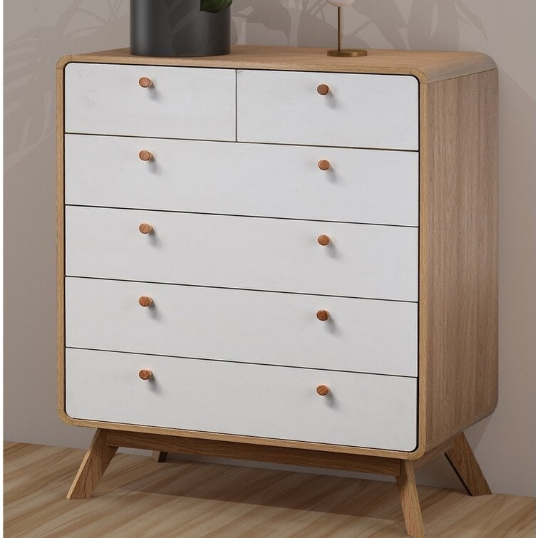 0196142201730 - Wade Logan Kommode mit 6 Schubladen - Eiche - 90 x 80 x 36 cm - Weiß 0196142201730 - Wade Logan Kommode mit 6 Schubladen - Eiche - 90 x 80 x 36 cm - Weiß