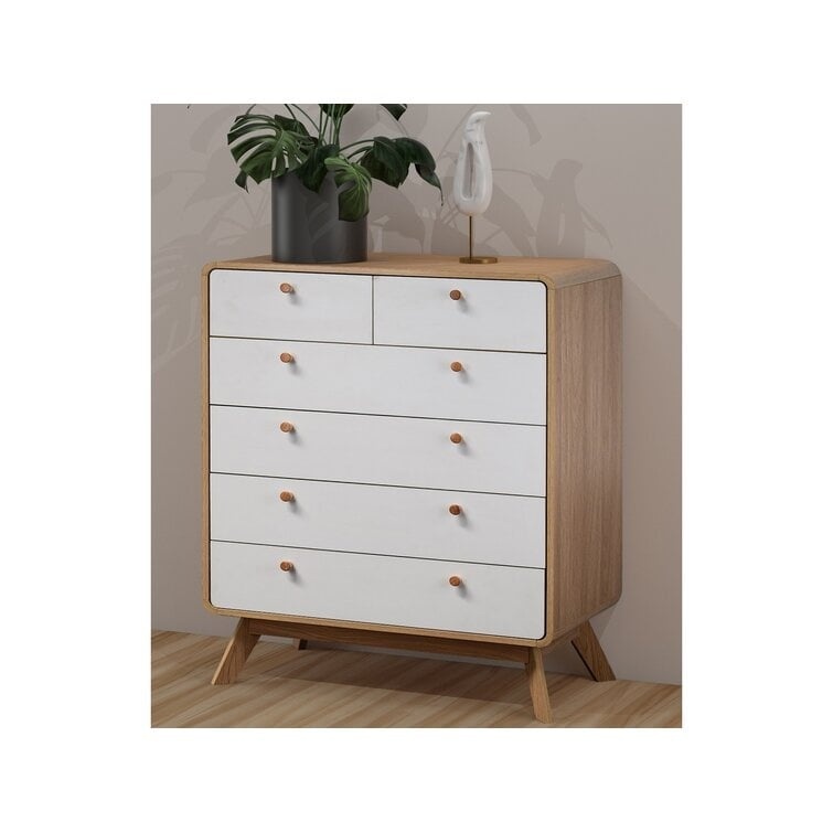 0196142201730 - Wade Logan Kommode mit 6 Schubladen - Eiche - 90 x 80 x 36 cm - Weiß 0196142201730 - Wade Logan Kommode mit 6 Schubladen - Eiche - 90 x 80 x 36 cm - Weiß