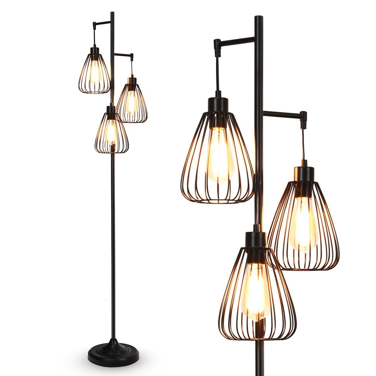 Metall schwarz günstig Kaufen-Coast Stehleuchte für den Innenbereich - 3 Lichter - Modern - 170 cm - Schwarz. Coast Stehleuchte für den Innenbereich - 3 Lichter - Modern - 170 cm - Schwarz <![CDATA[Wir haben die komplett schwarze Metallkonstruktion und den Metalldrahtkäfig 