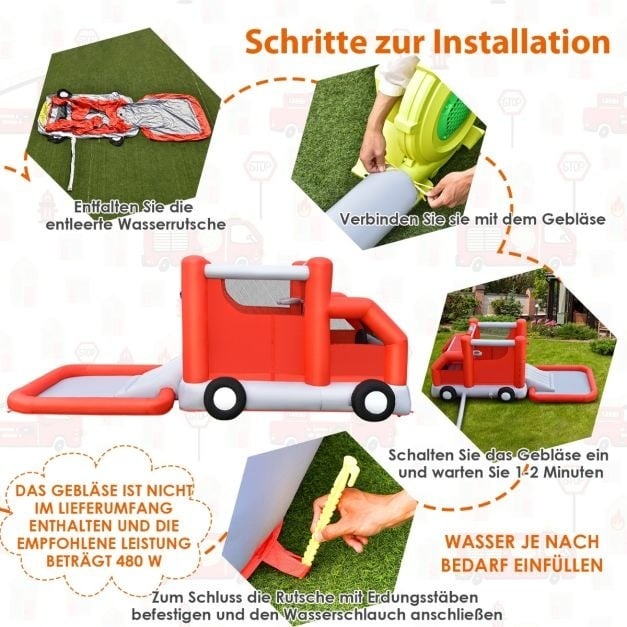 0794094568262 - Kinderwasserrutsche im Feuerwehrstil mit Planschbecken 564 x 268 x 212 cm