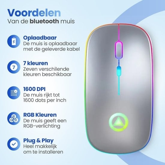 8720254992891 - Garpex® Silent Wireless Mouse - Gaming-Maus - Computer-Maus - Kabellose Maus - Mit LED-Beleuchtung - Wiederaufladbar - Farbe Silber 8720254992891 - Garpex® Silent Wireless Mouse - Gaming-Maus - Computer-Maus - Kabellose Maus - Mit LED-Beleuchtung - Wiederaufladbar - Farbe Silber