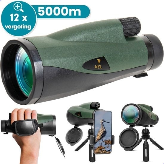 8720299871717 - HYL Monokulares Fernglas 20 - 12x60 - Monokular mit Handschlaufe & Stativ - Fernglas Kompakt - Monokular - Spektiv - Dunkelgrün 8720299871717 - HYL Monokulares Fernglas 20 - 12x60 - Monokular mit Handschlaufe & Stativ - Fernglas Kompakt - Monokular - Spektiv - Dunkelgrün