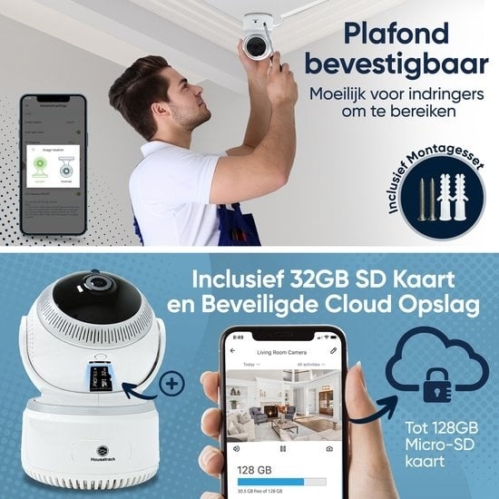 8720648292583 - Housetrack Überwachungskamera - IP-Kamera - Innenraumkamera - HD-Kamera - 360° Home Security Camera 8720648292583 - Housetrack Überwachungskamera - IP-Kamera - Innenraumkamera - HD-Kamera - 360° Home Security Camera