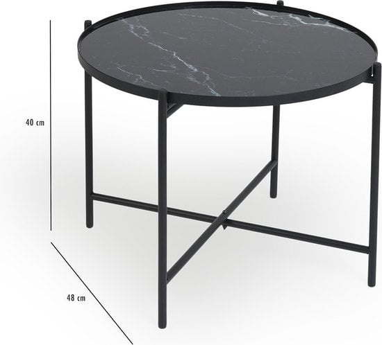 8720195388241 - Lifa Living - Runder Beistelltisch - Marmoroptik - Schwarz - Tischplatte aus Glas - Metallgestell - ø 48 x 40 cm - Tragkraft 5 kg - Luxuriös - Minimalistisch 8720195388241 - Lifa Living - Runder Beistelltisch - Marmoroptik - Schwarz - Tischplatte aus Glas - Metallgestell - ø 48 x 40 cm - Tragkraft 5 kg - Luxuriös - Minimalistisch