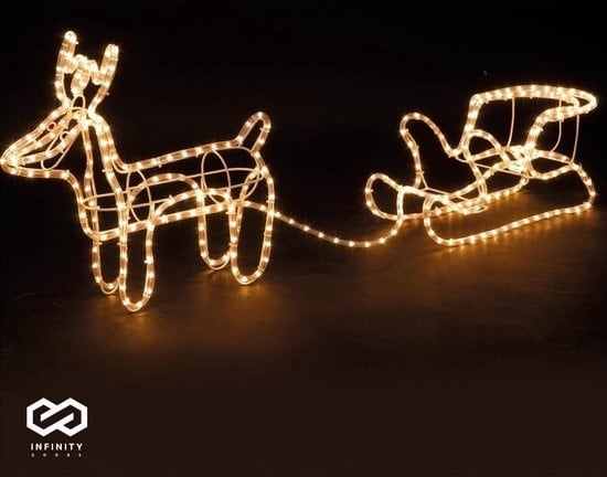 Figur  günstig Kaufen-Infinity Goods Rentier mit Schlitten - Weihnachtsbeleuchtung - Outdoor Indoor LED Figur - Weihnachtsdekorationen - 3D Lichtergirlande - Weihnachten - Warm White. Infinity Goods Rentier mit Schlitten - Weihnachtsbeleuchtung - Outdoor Indoor LED Figur - Wei