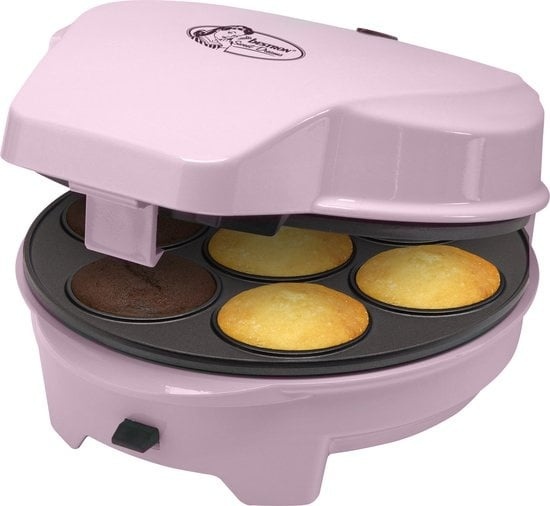 Bestron 3-in-1-Kuchenmaschine im Retro-Design, mit 3 austauschbaren Backblechen: Donut-, Cupcake- und Cake-Pop-Maschine,