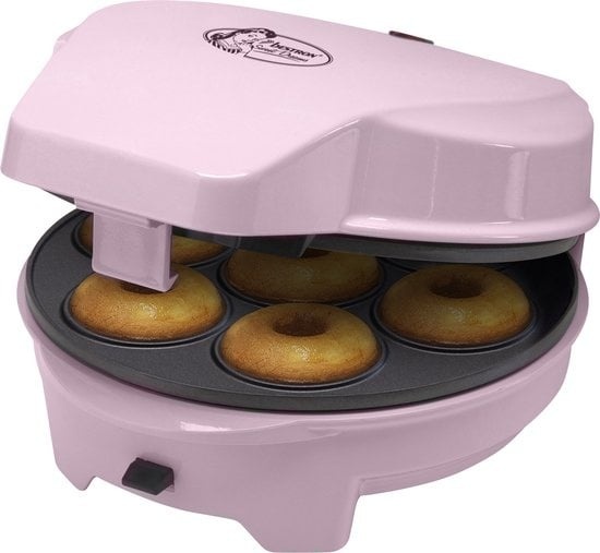 8712184057665 - 3-in-1-Kuchenmaschine im Retro-Design mit 3 austauschbaren Backblechen Donut- Cupcake- und Cake-Pop-Maschine mit Kontrollleuchte & Antihaftbeschichtung 700 Watt Farbe rosa