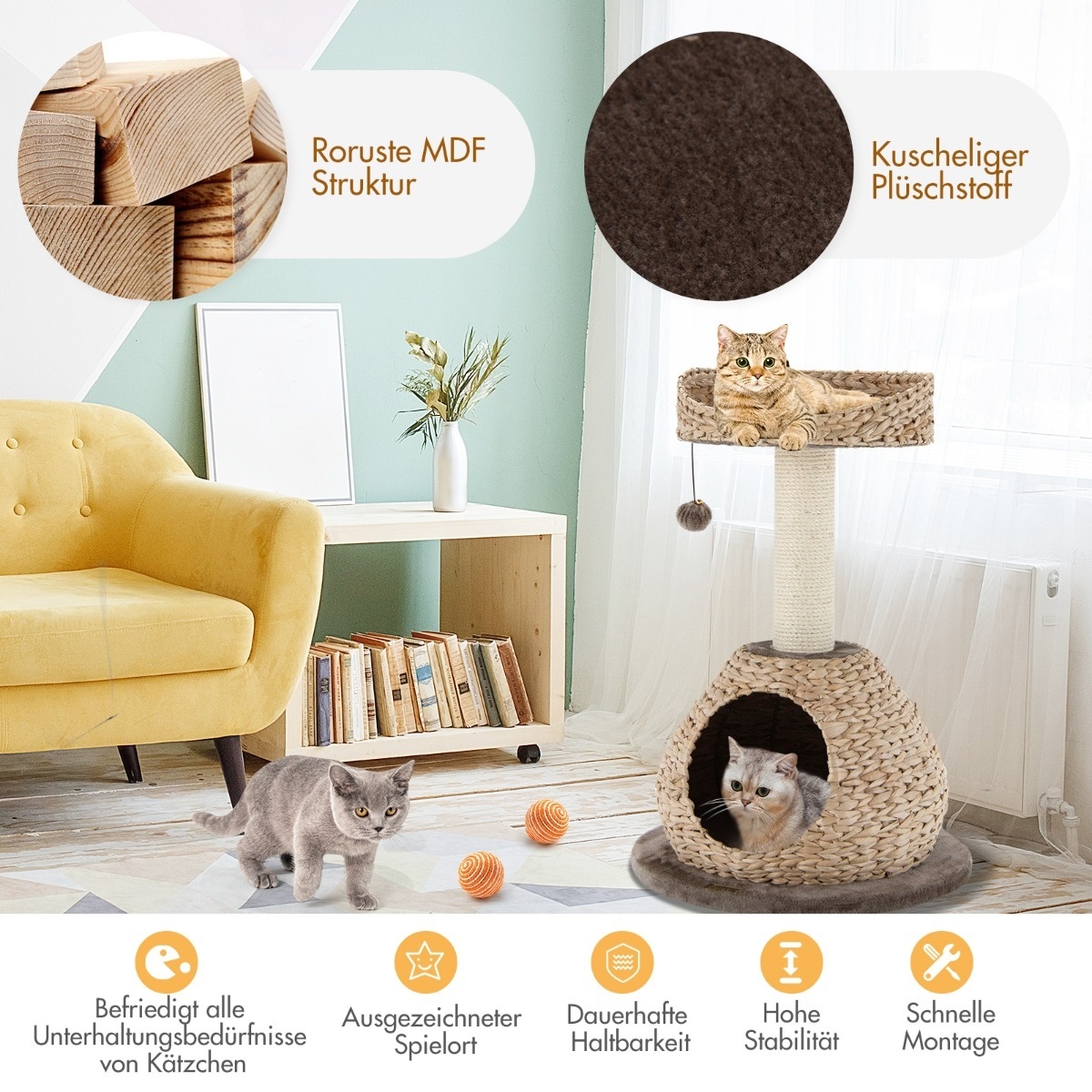 0794094565438 - Costway kleiner Kratzbaum mit Höhle und natürlichem Sisal & handgefertigtem Korb ? 48 x 705 cm 0794094565438 - Costway kleiner Kratzbaum mit Höhle und natürlichem Sisal & handgefertigtem Korb ? 48 x 705 cm