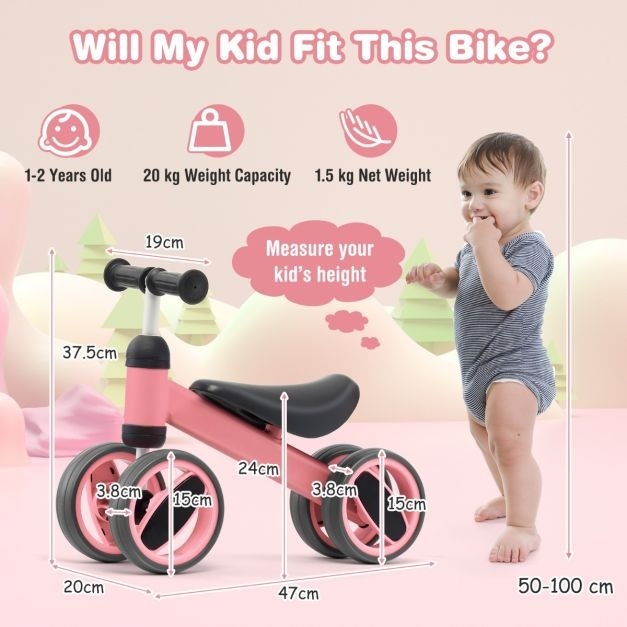 0794094639375 - Costway - Kinder Laufrad mit 4 Rädern - Balance Fahrrad für Kinder von 1 bis 2 Jahren - 47 x 20 x 375 cm - Pink 0794094639375 - Costway - Kinder Laufrad mit 4 Rädern - Balance Fahrrad für Kinder von 1 bis 2 Jahren - 47 x 20 x 375 cm - Pink