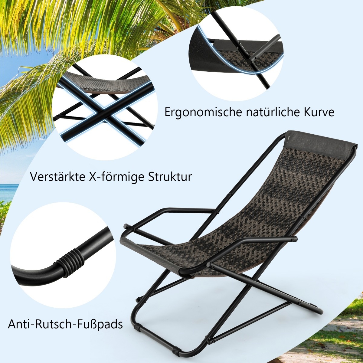 es machen günstig Kaufen-Coast Liegestuhl faltbar Rattan Strandliege mit sanfter Schaukelbewegung 106 x 65 x 79 cm grau. Coast Liegestuhl faltbar Rattan Strandliege mit sanfter Schaukelbewegung 106 x 65 x 79 cm grau <![CDATA[Machen Sie Ihre Freizeit ruhiger und bequemer mit unser