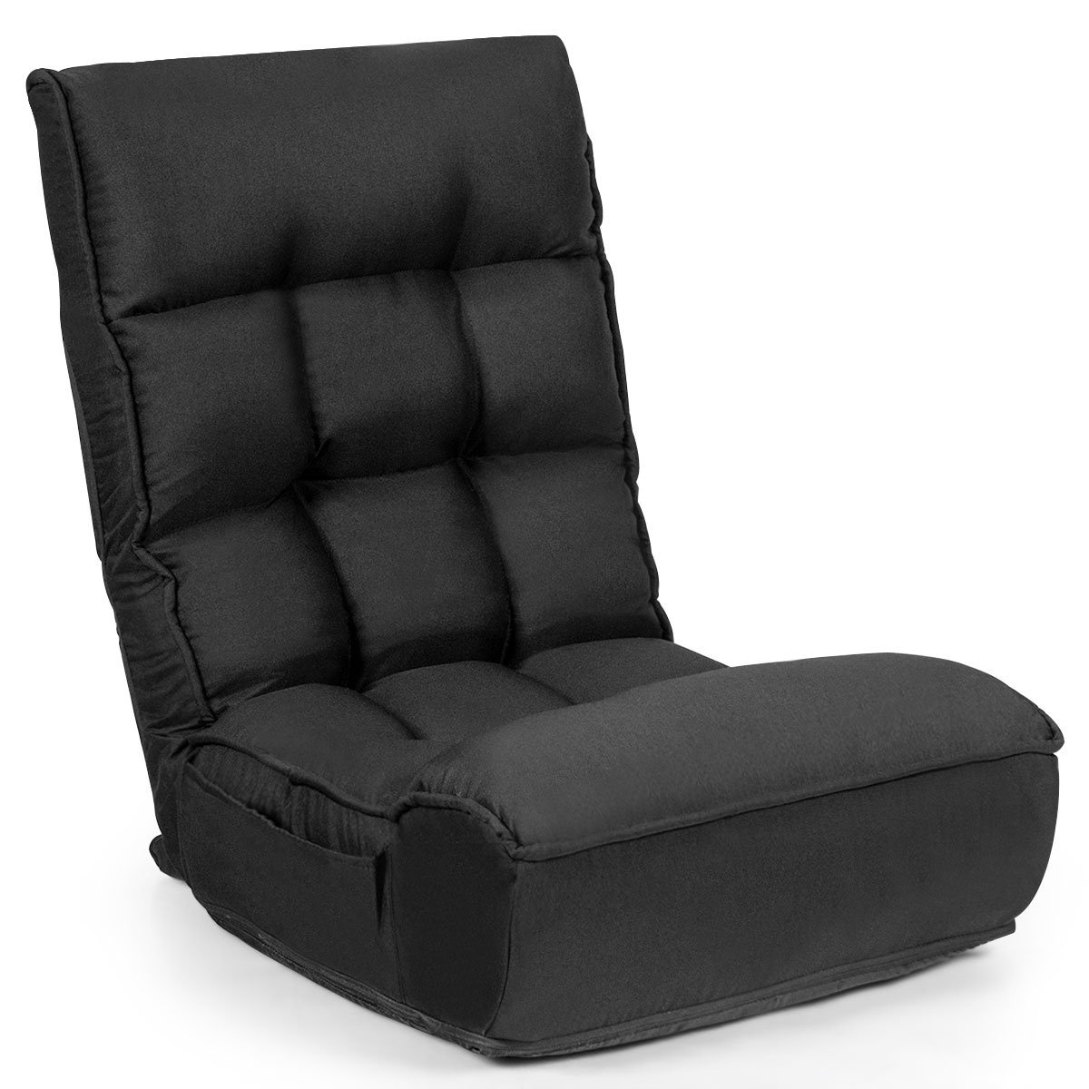 0794094639252 - 4-stufig Verstellbarer Bodenstuhl klappbar gepolstert ergonomisch bis 140kg (Schwarz)