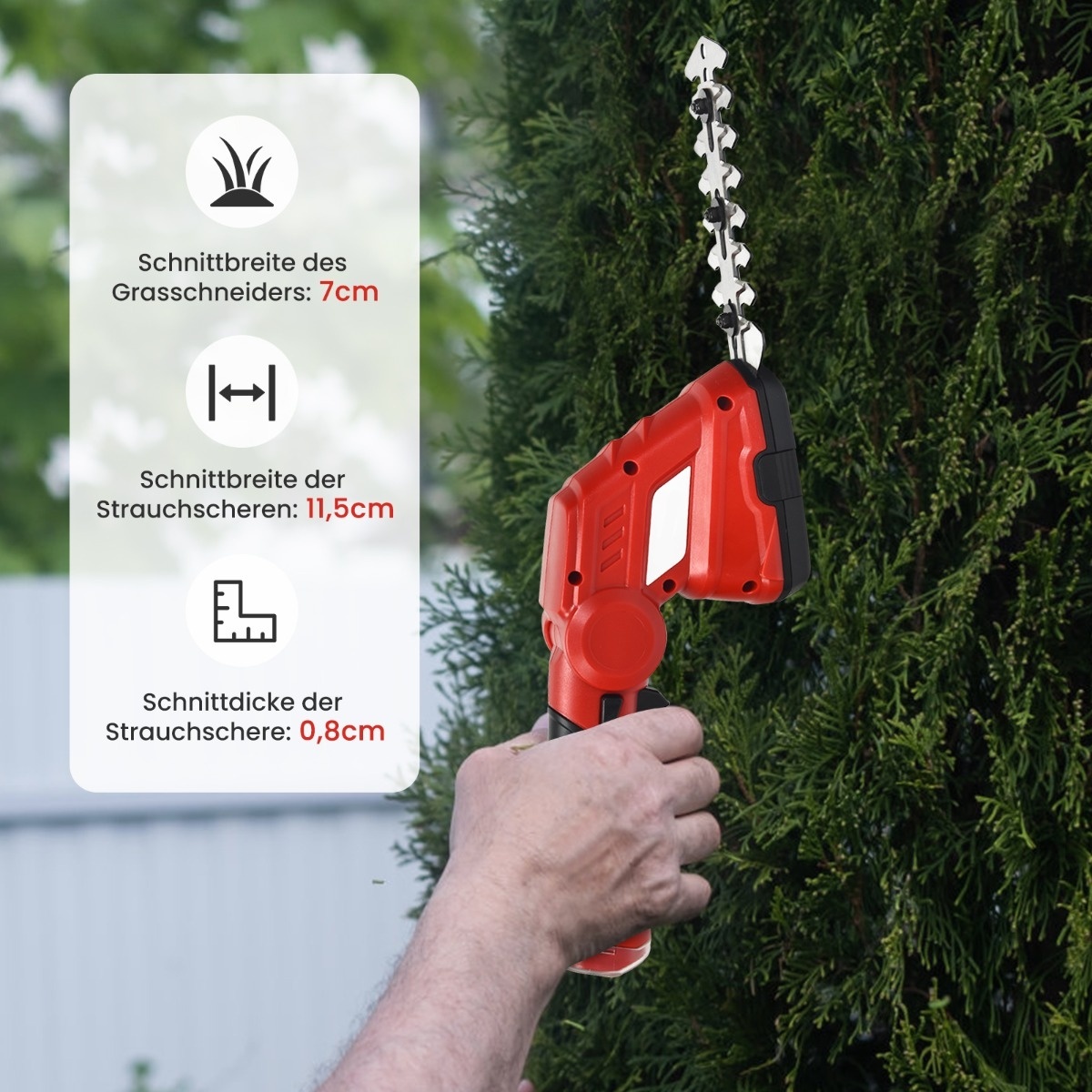 0783501232209 - Akku-Gras- und Strauchschere kabellose Grasschere mit 2 Klingen 36V 2000 mAh 115 cm rot