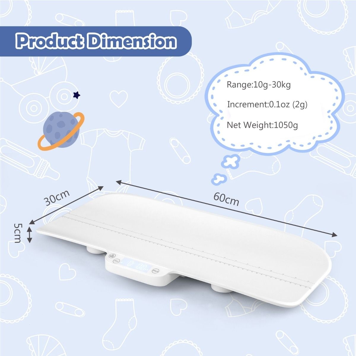 0783501426615 - Digitale Babywaage - Genauigkeit bis 2 g - 60 x 30 x 5 cm - Weiß - 30 kg Tragfähigkeit 0783501426615 - Digitale Babywaage - Genauigkeit bis 2 g - 60 x 30 x 5 cm - Weiß - 30 kg Tragfähigkeit