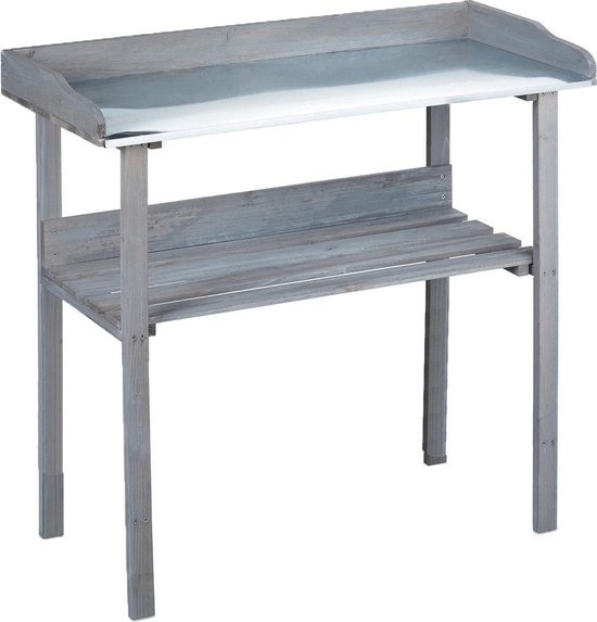 BWare Garten Pflanztisch mit Zinkplatte und Holzablage Blumentisch