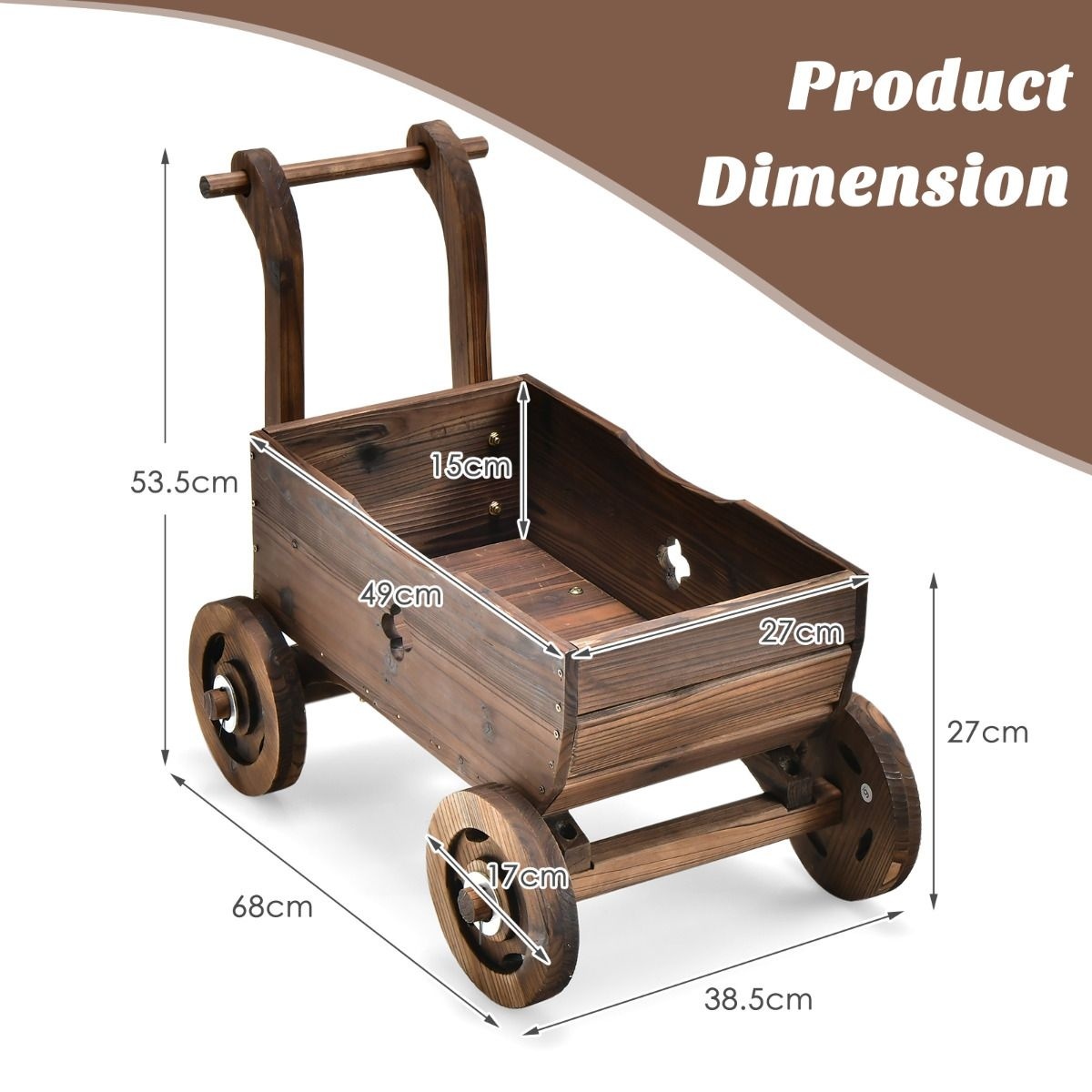 0783501296409 - Pflanzgefäß - Wagenform - Max 20 kg - 68 x 39 x 54 cm - Braun 0783501296409 - Pflanzgefäß - Wagenform - Max 20 kg - 68 x 39 x 54 cm - Braun