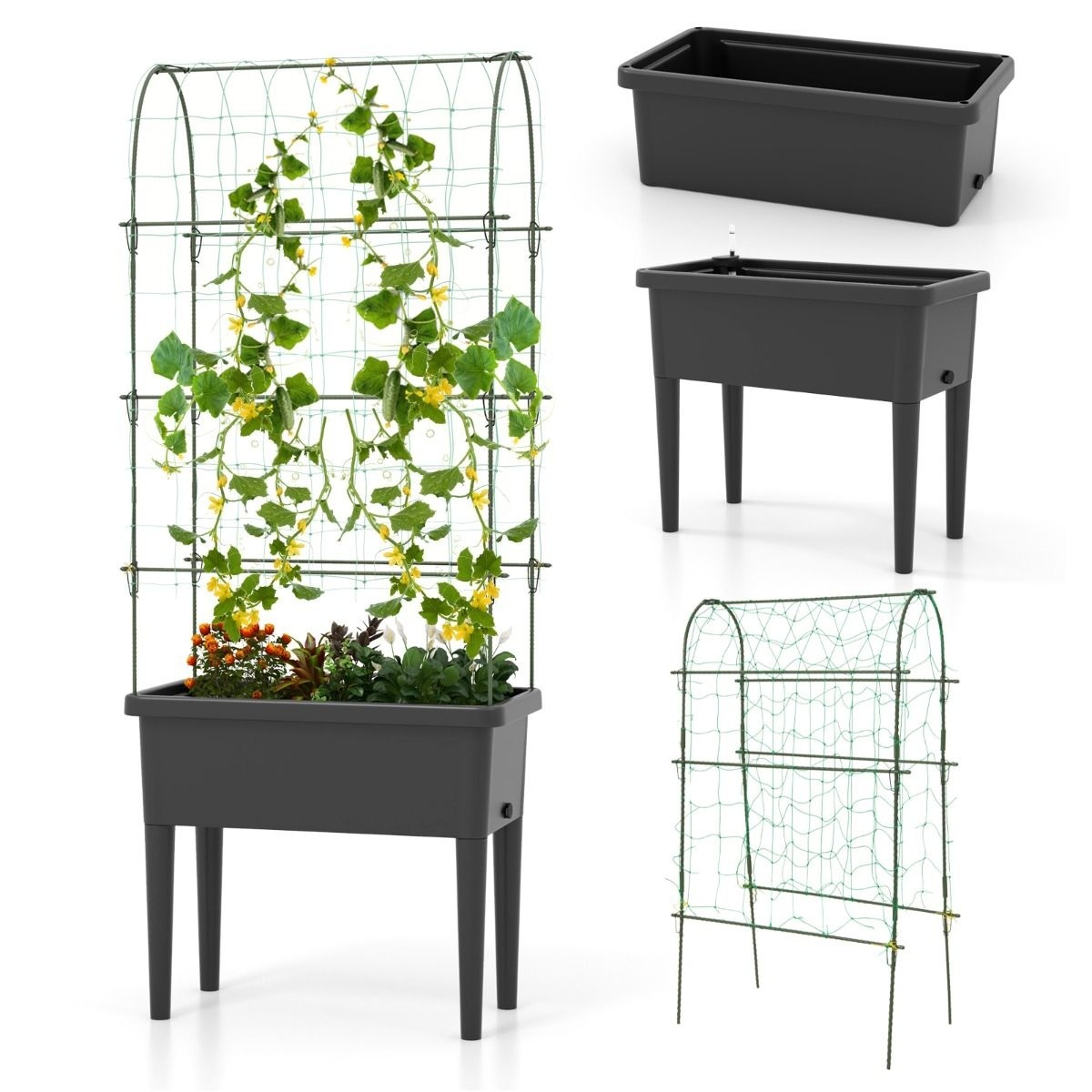 0033616103544 - Pflanzgefäß mit Klettergerüst - 35L - Max 30 kg - Kunststoff - 76 x 37 x 189 cm - Schwarz 0033616103544 - Pflanzgefäß mit Klettergerüst - 35L - Max 30 kg - Kunststoff - 76 x 37 x 189 cm - Schwarz