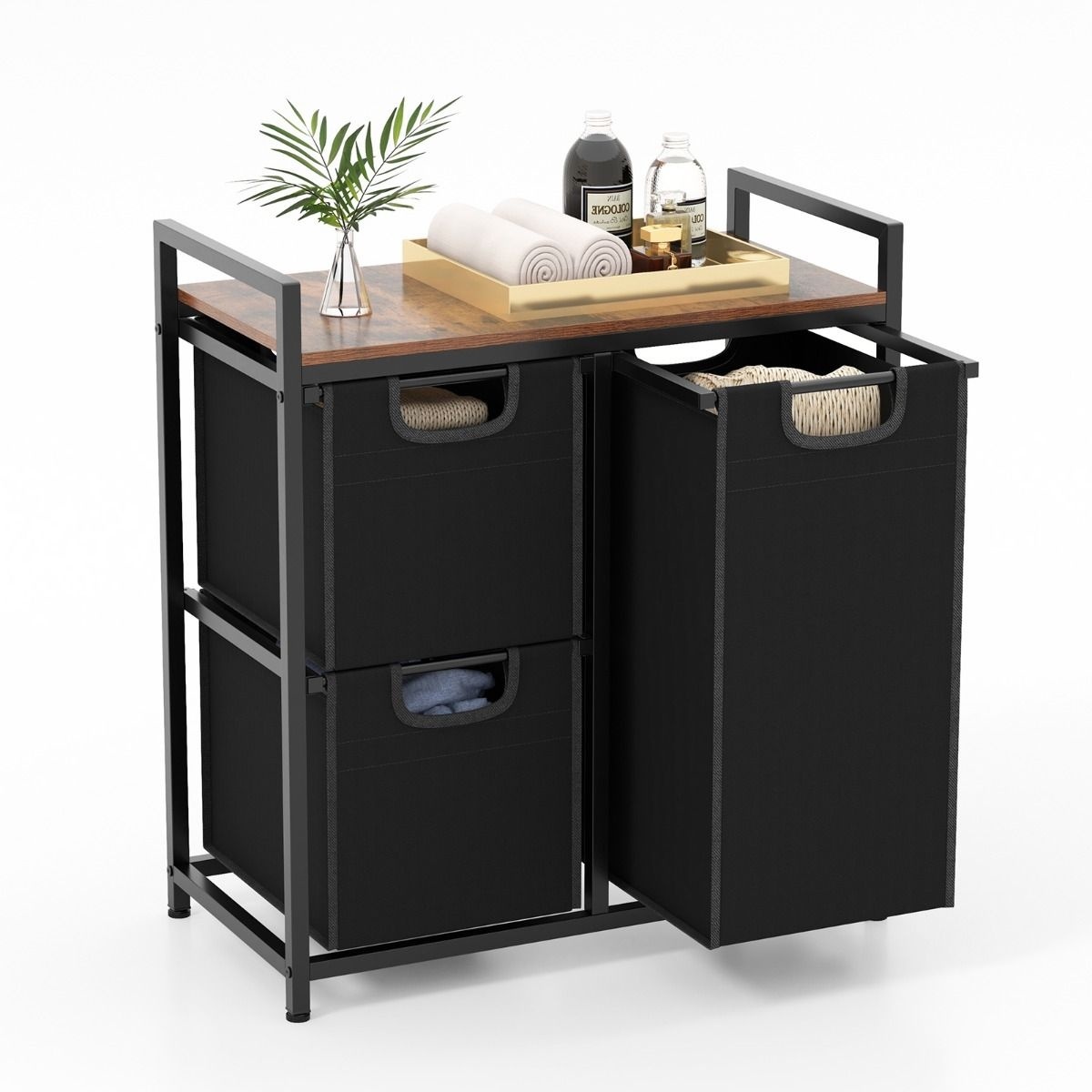 0033616077326 - Wäschekorb mit 3 Schubladen - 75L - Industrial - 66 x 33 x 72 cm - Braun Schwarz 0033616077326 - Wäschekorb mit 3 Schubladen - 75L - Industrial - 66 x 33 x 72 cm - Braun Schwarz