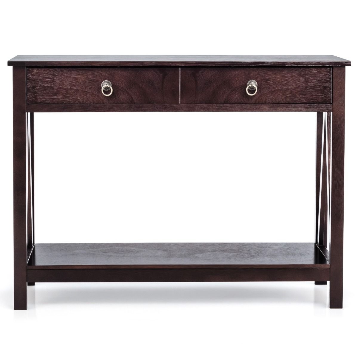 0783501367338 - Beistelltisch mit 2 Schubladen und offenem Regal - 106 x 35 x 78 cm - Massivholz+MDF - Braun 0783501367338 - Beistelltisch mit 2 Schubladen und offenem Regal - 106 x 35 x 78 cm - Massivholz+MDF - Braun