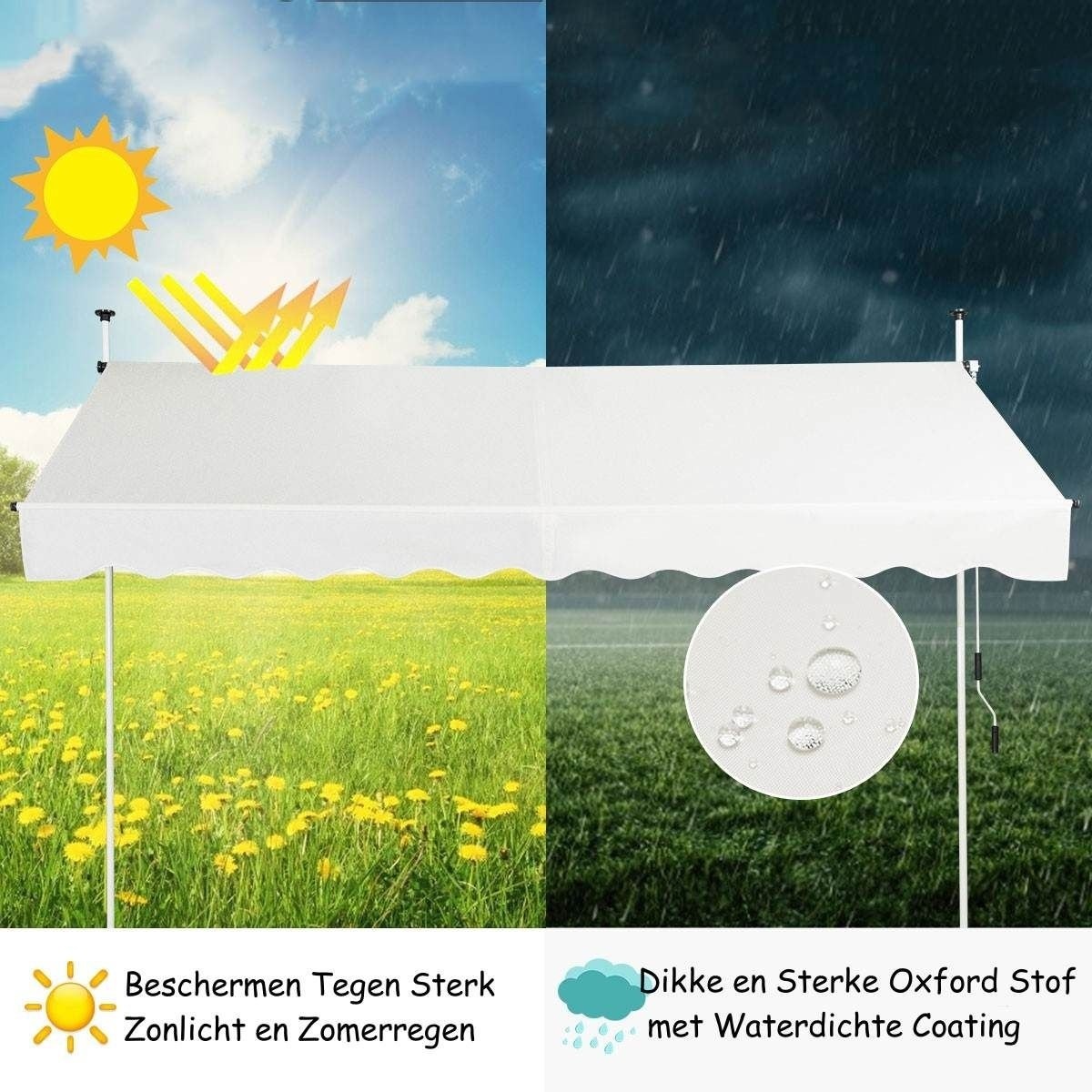 0617748483233 - Ausziehbarer Sonnenschirm - Wasserdicht - UV-beständig - Verstellbar - 395 cm breit - Beige 0617748483233 - Ausziehbarer Sonnenschirm - Wasserdicht - UV-beständig - Verstellbar - 395 cm breit - Beige